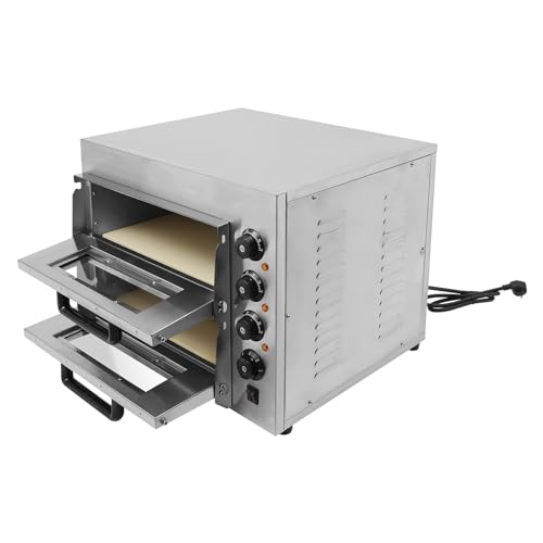 Four électrique en acier inoxydable 3000 W Double étage Température 50-350 °C Pour pizzeria, restaurant, boulangerie, maison
