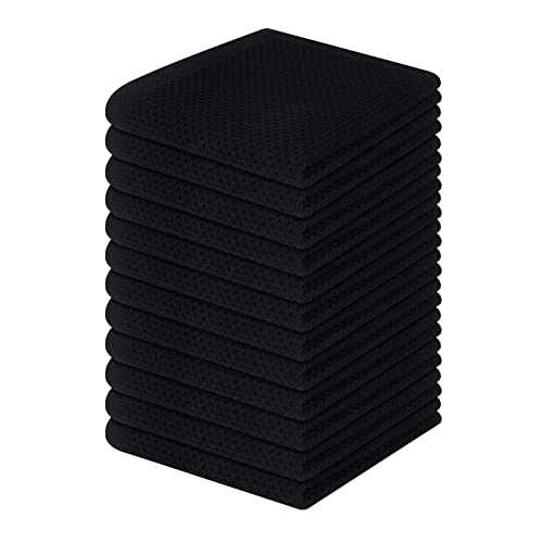 Image of Homaxy 100% Cotton Waffle Weave Kitchen Dish Cloths, Ultra Soft Absorbent Quick Drying Dish Towels, 12 x 12 Inches, 12-Pack, Black