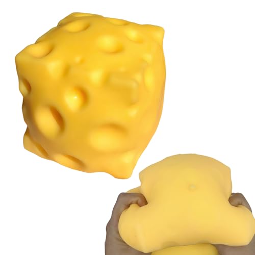 Giant 5 Inch Stress Relief Cheese Squeeze Toy -Extra Large Moldable Squishy Toy with Soft Tofu-Like Feel, Sensory Fidget Toy for Anxiety & Frustration Relief