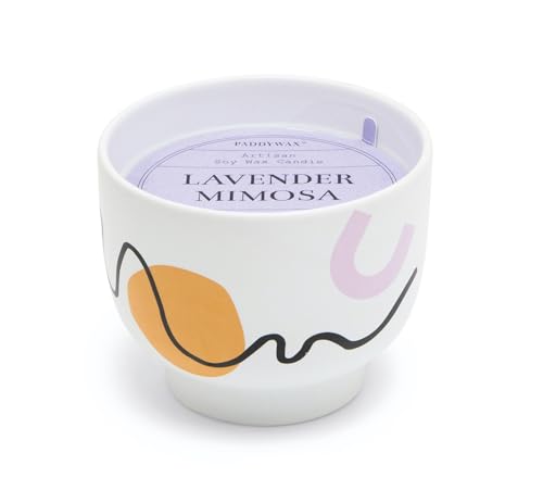 Paddywax Scented Candles Wabi Sabi Collection Fragrant Candle in Reusable Colorful Ceramic Bowl, 340g, Lavender Mimosa