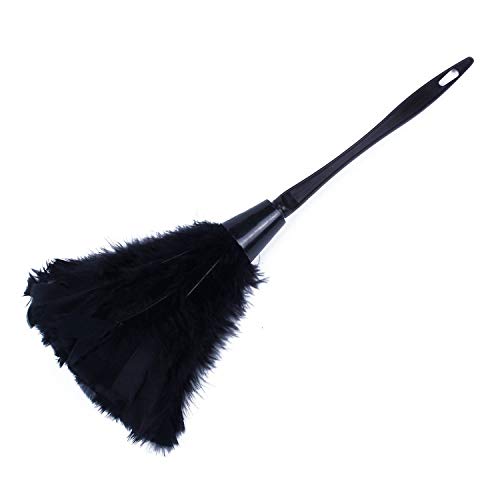 Misaso 1Pc Fashion Turkey Feather Duster With Black Plastic Handle Cleaning Tool(Black)35Cm #TOP4