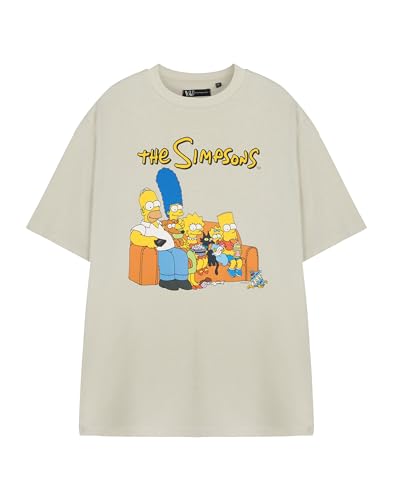 Vanilla Underground The Simpsons Mens Beige Graphic Tee | Pull&Bear Short Sleeve TV Show T-Shirt | Crew Neck Casual Cotton Top | Everyday Streetwear Apparel in Beige