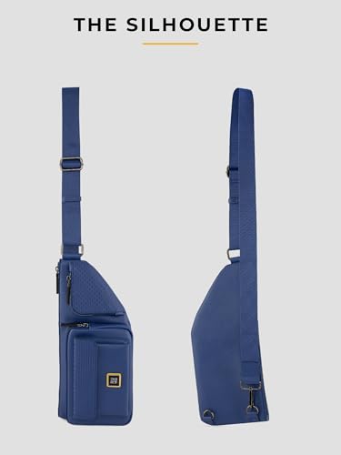 Image of EUME Kinetic Fanny Sling Bag | Waist Bag for Men & Women | Crossbody Waist Pouch with Zippered Compartments & Adjustable Strap | Midnight Blue