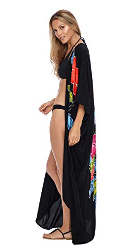 SHU-SHI Womens Kimono Cardigan Open Front Floral Robe Beach Cover Up One Size3