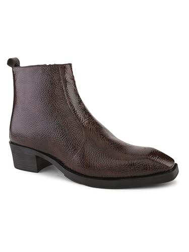 Image of Big Fox Men's Tan Textured Cuban Boots | Premium Ankle-Length Fashion Boots | Stylish, Durable & Comfortable