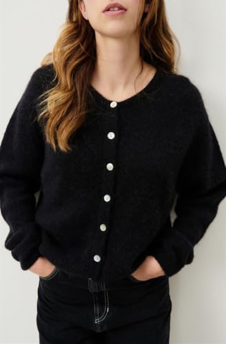 Image of Women Button Down Cardigan Long Sleeve Crewneck Sweater Vintage Lightweight Knit Jacket Fall Going Out Top