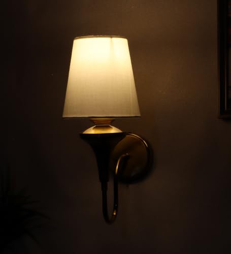 Image of ELIANTE Elegant Modern Gold Iron Wall Light with Fabric Cone Shade for Living Room and Bedroom, E27 Holder, Without Bulb