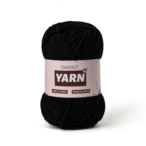 Image of Plush Chenille Chunky Crochet Yarn - Baby Yarn for Crocheting Soft - Velvet Yarns Knitting for Blankets Crafts - Fluffy Amigurumi Yarns 50g / 65.6yd (Black)