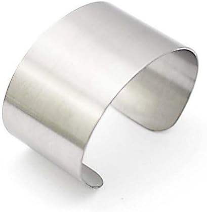 Silver Wide Grooved Cuff Bangle for Women Lady Stainless Steel Shiny Punk Bracelet - Image 2