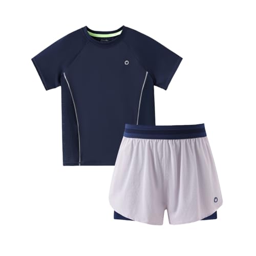 PATPAT Girls Sports Set, Kids T-Shirt (One Piece) with Quick-Dry & Instant-Cooling, Girls 2-in-1 Shorts, Size US8/S