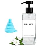 Dispenser Sapone Doccia Trasparente 350ml Dispenser Sapone Bagno Liquido Vetro Quadrato Dispenser Doccia Shampoo e Bagnoschiuma con Testa di Pompa in Acciaio Inox per Bagno, Cucina