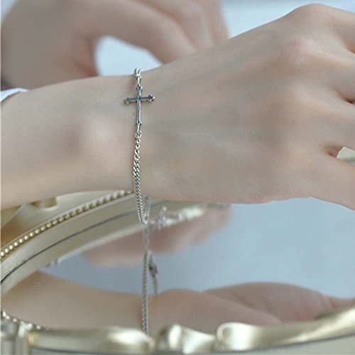 TTDGYYXW Braccialetto Vintage con Croce in Argento Sterling s925