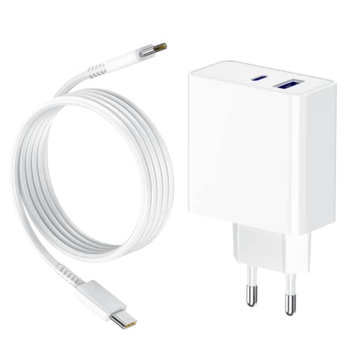 65W Chargeur USB C avec GaN Tech pour MacBook Pro/Air, Samsung Galaxy, Huawei, Xiaomi, i-Pad Pro/Air, iPhone, Lenovo HP ASUS ACER DELL Ordinateur Portable, Chargeur Rapide 2 Ports avec Câble USB C à C