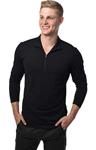 90 Degree By Reflex Soft Half Zip Pullover Long Sleeve Workout Running Shirt for Men - Black - Small
