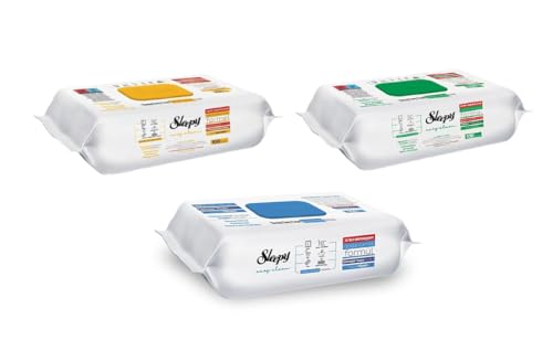 Sleepy Easy Clean Oberflächenreinigungstücher – 1 Gelb, 1 Blau, 1 Grün - 300 Tücher + Bambus Vital-Pads
