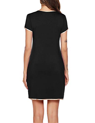 Ekouaer Black Nightgowns For Women Night Gowns For Adult Sleep Shirts Short Sleeve Night Shirts For Sleepwear Dress (Black L) #TOP3
