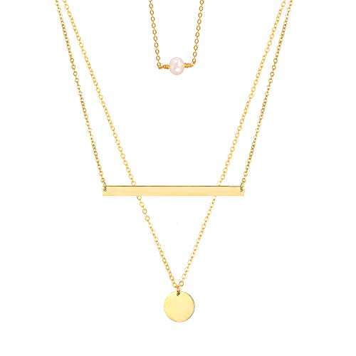 Dainty Layered Choker Necklaces Handmade Coin Tube Star Pearl Pendant Multilayer Adjustable Layering Chain Gold Plated Necklaces Set for Women Girls(10454-GDJR)