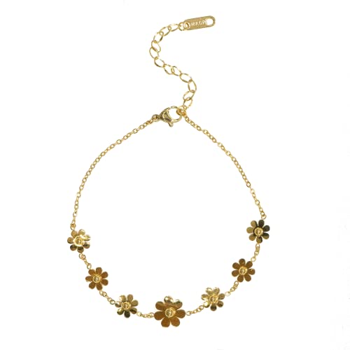Jean Beau Gold Daisy Flowers Charm Ankle Bracelet For Women Girls – Double Layered Dainty Cute 14K Gold Plated Stainless Steel Sunflower Beach Foot Ankle Summer Sandal Friend Jewelry #TOP6