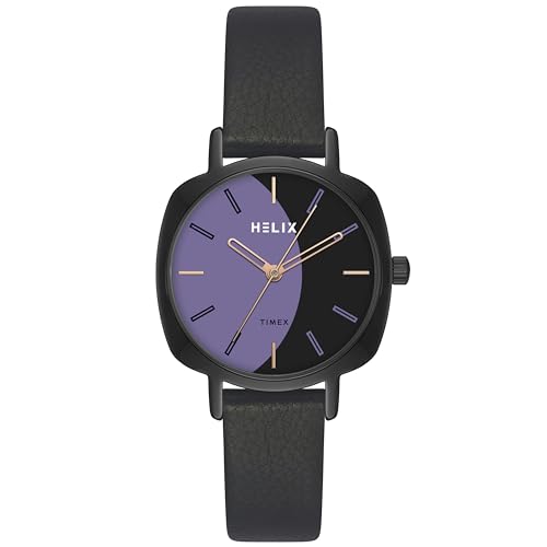 Image of Helix By Timex Black /Violet Square Analog Watches for Women | Quartz Movement Leather Strap Ladies Watches | Upto 30 m Water Resistance with Buckle Closure | Gift for Women TW057HL02