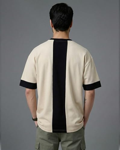 Image of Men T-Shirt, Two-Tone Ribbed Round Neck, Casual Half Sleeve Tshirts for Mens