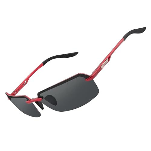 Image of BIRCEN Mens Polarized Sunglasses for Driving: Rimless UV Protection Sun Glasses with Al-Mg Frame for Fishing Traveling Golf