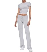AnotherChill Women's 2 Piece Lounge Sets Fold-over Flare Pants Set