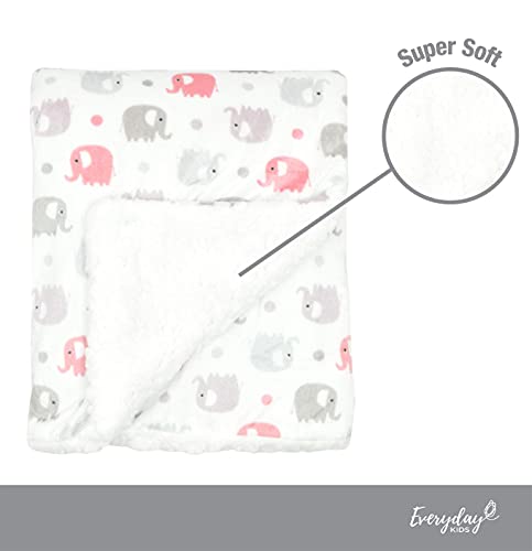 Everyday Kids 2050 Large Ultra Soft Gray And Pink Elephant Minky Baby Blanket For Girls Mink And Sherpa Toddler And Baby Girl Blanket Measures 30 X 40"; Trendy Animal Elephant Baby Nursery Decor thumb #7