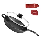 Cuisgusto 10 Inch Cast Iron Skillet With Tempered Glass Lid, Pre-Seasoned Frying Pan, Double-Ground Smooth Finish, Silicone Handle Cover & Scraper For Daily Cooking