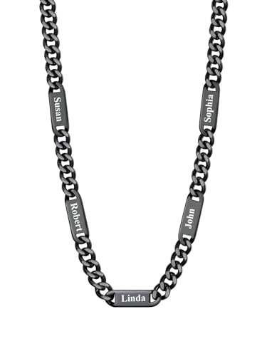 U7 Cuban Link Chain Custom Name Necklace for Men, Stainless Steel/Black/Gold Plated Men Necklaces with 1-6 Names Engraved, 5/7 mm Width, 18/20/22/24 Inches Length, Thick Hip Hop Family Chains Jewelry
