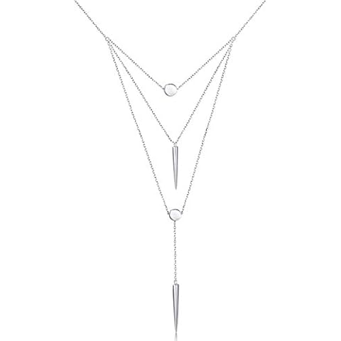 Lariat Necklaces for Women S925 Sterling Silver Multilayer Layered Coin Bar Triple Chain Pendant Necklace Infinity Choker Necklace for Women Cover