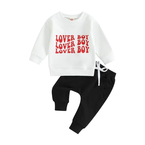 Image of Sprifallbaby Infant Baby Boy Clothes Set Valentine's Day Letter Long Sleeve Pullover Sweatshirts Toddler Boys Pants Outfit 2Pcs
