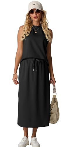 GRECERELLE Two Piece Skirt Sets for Women Summer Outfits with Pockets Lounge Sets Mock Neck Tops Split Maxi Skirt4