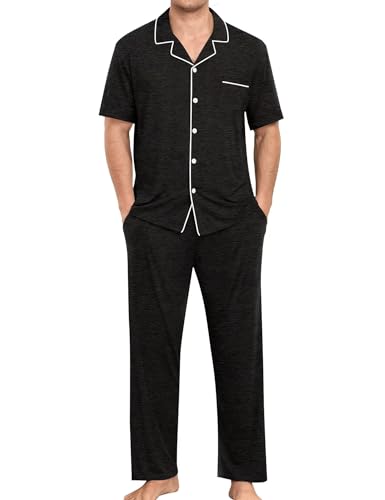 SWOMOG Men Pajamas Sets Short Sleeve Modal Sleepwear Two-Piece Soft PJs Sets Loungewear with Long Pants