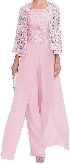 Sincemeet Abito Lungo da Donna in Chiffon a Tre Pezzi per Madre Pizzo Chiffon Madre della Sposa Abiti con Giacca