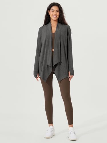 Image of ODODOS Women's Drape Open Front Cardigans Cozy Soft Long Sleeve Casual Wrap Outerwear with Pockets Thumb Hole