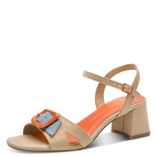 MARCO TOZZI Damen Sandalen mit Absatz mit Schnalle Bequem, Braun (Biscuit Comb), 39 EU