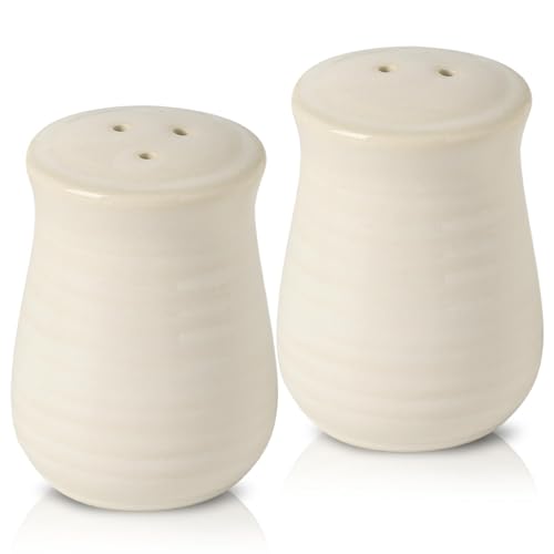 Hasense Saleiro e pimenteiro, conjunto de 2 saleiros de cerâmica, vasilha fofa de açúcar de especiarias para bancada, recipiente de sal e pimenta de fazenda para presente de Natal (branco com infusão