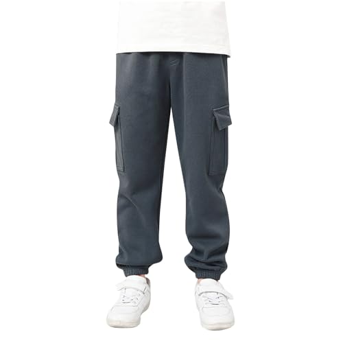 Boys Cargo Pants Casual Solid Color Pull On Trouser with Multi Pockets Soft Fashion School Pants for Boys 5-13 Years