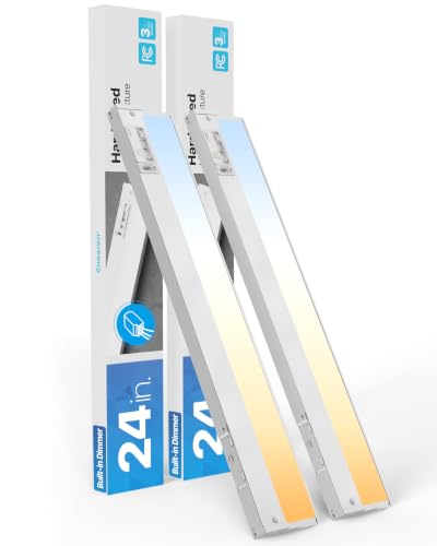 Image of Ensenior Hardwired Under Cabinet Lighting, 24 Inch 14W Cabinet Light,2Pack | Built-in 4-Level Dimmer & Switch, Premium Aluminum, Easy Link, True-color CRI 90+, 5 Colors, Moisture-Proof, FCC