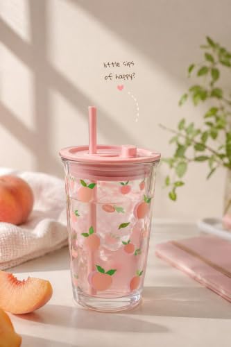 Image of criterion 400ml Glass Coffee Cup with Straw and Lid - Cute Can Shaped Tumbler for Iced Coffee, Juice, Milk, Smoothies- Set of 1