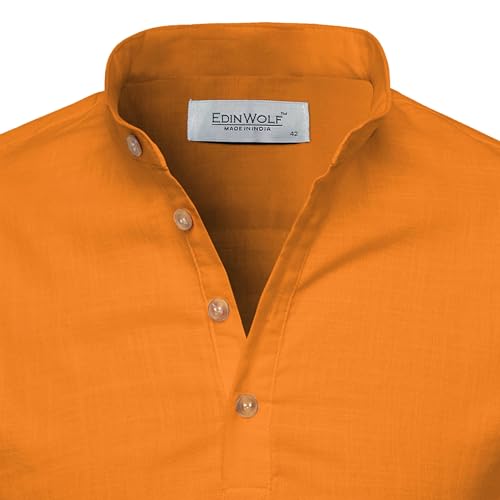 Image of Men's Full Sleeve Beige Color Cotton Blend Spread Slim Fit Shirt Style Kurta for Men and Boys