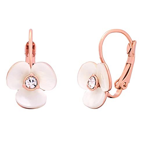 Shimmer Rose Gold Leverback Flower Drop Earrings - Natural Elegance in a Floral Bloom