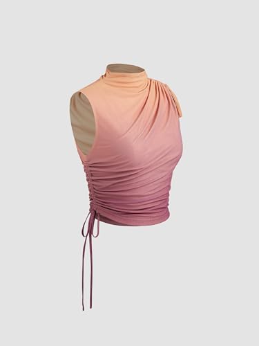 CIDER Tank Top Crop Tops for Women Mock Neck Casual Sleeveless Slim Fitted Ruched Mesh Summer Going Out Trendy Tops2