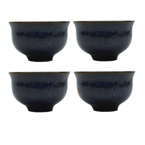 Image of Mini Porcelain Cup Set of 4 Colourful Ceramic Tea Cup with Kiln Glaze Cups 2oz (Blue)