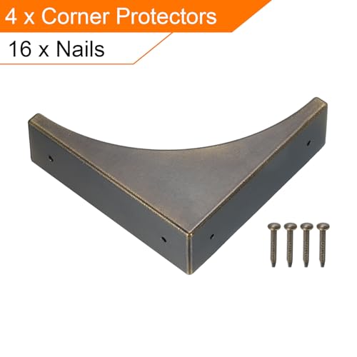 Image of uxcell Corner Protectors, 4Pcs 2.56 inch - Metal Corner Protector, Vintage Decorative Corner Brackets with Screws, Edge Guards for Furniture Box Table (Bronze)