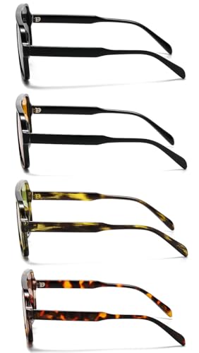 IKANOO 4 Pieces Retro 70s Square Aviator Sunglasses for Women Men Oversized Vintage Sun Glasses Trendy Aviator Shades3
