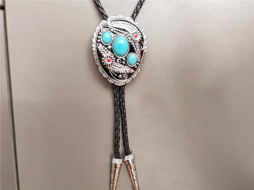 Image of Turquoise Agate Granite BOLO Tie for Men Women Leather Wedding Necklace Western Cowboy Necktie
