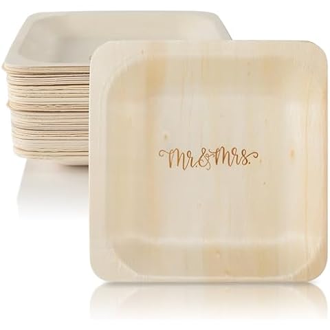 Mr. and Mrs. Rustic Compostable Wedding Plates Cover