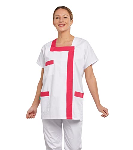 Hurry Jump Blouse Médicale Femme Idéal pour Infirmière et Aide Soignante - Col Carré, Fermeture Pression, 3 Poches - Coloris par Spécialité Blanc et...