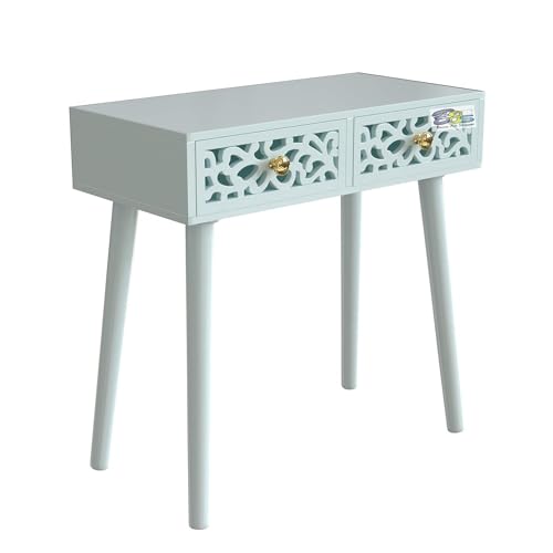 Image of Engineered Wood Bed Side Table With 2-Drawer Nightstand, Carved Drawer Design Accent Or End Table With Storage With Carving Design (White-New)